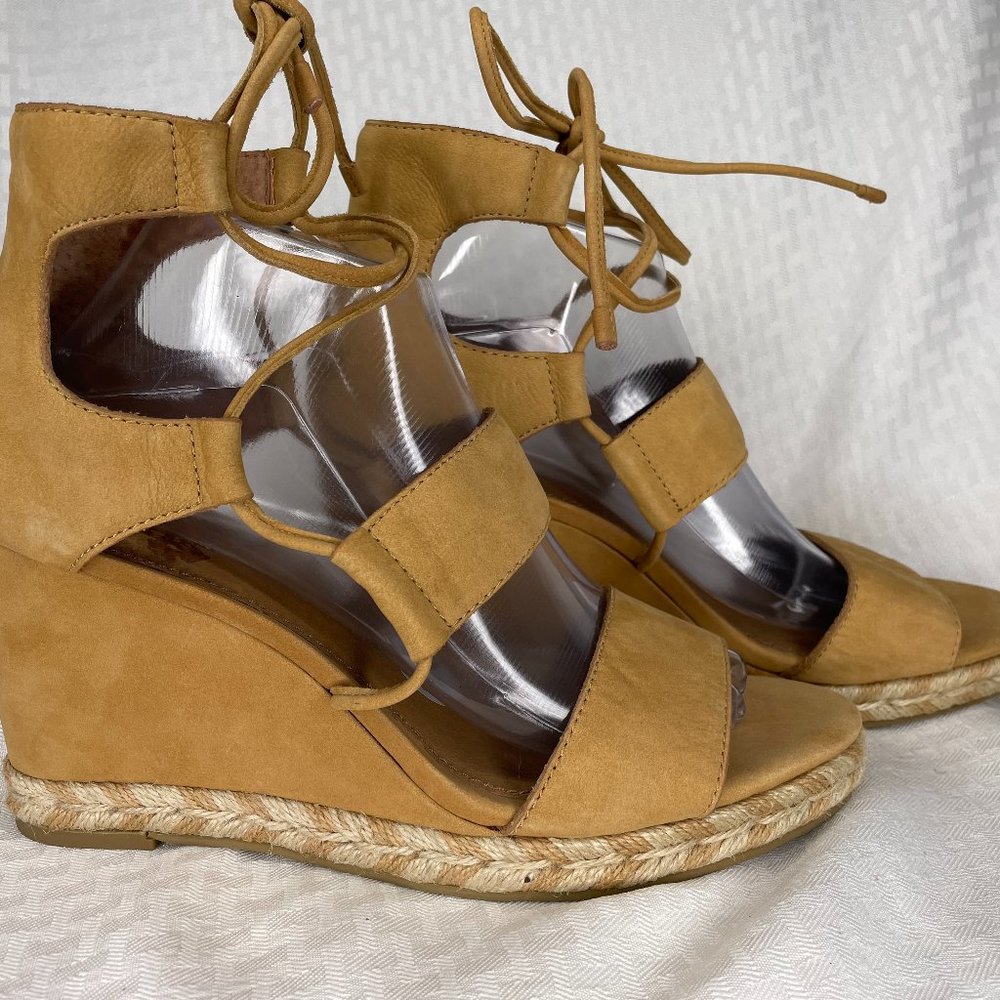 Frye Roberta Ghillie Wedge Heel Sandals in Nude